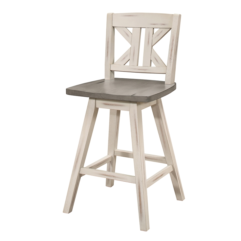 Ati 29 Inch Bar Height Stool Swivel Chairs Set of 2- Divided X Back- Gray- White