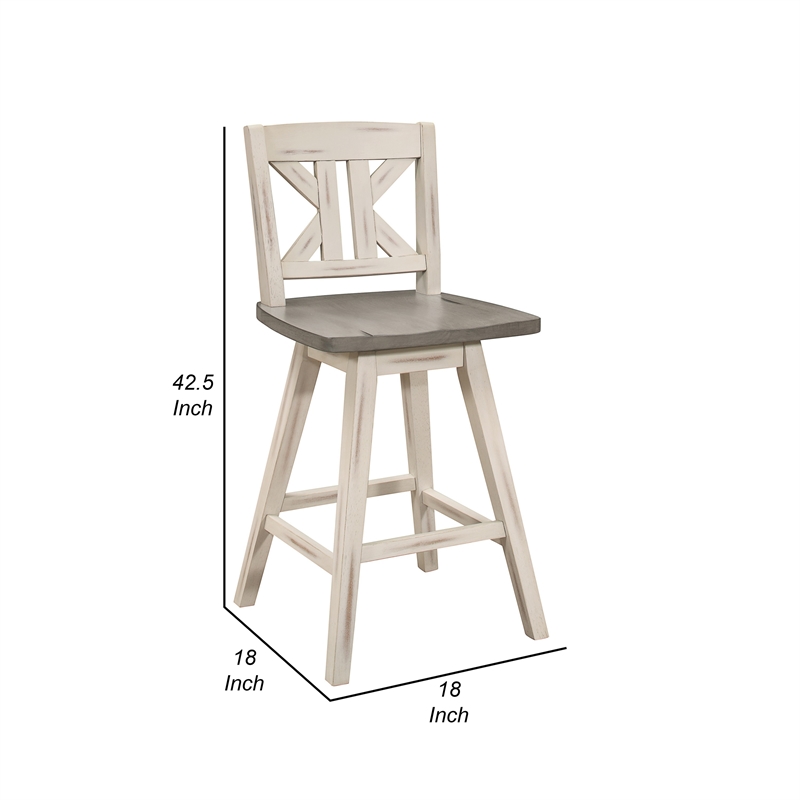 Ati 29 Inch Bar Height Stool Swivel Chairs Set of 2- Divided X Back- Gray- White