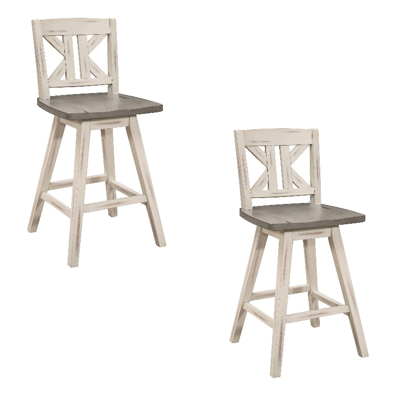 Ati 29 Inch Bar Height Stool Swivel Chairs Set of 2- Divided X Back- Gray- White