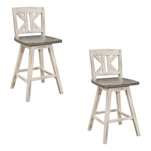 Ati 29 Inch Bar Height Stool Swivel Chairs Set of 2- Divided X Back- Gray- White