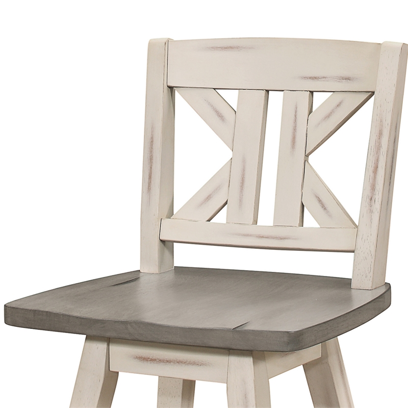 Ati 29 Inch Bar Height Stool Swivel Chairs Set of 2- Divided X Back- Gray- White