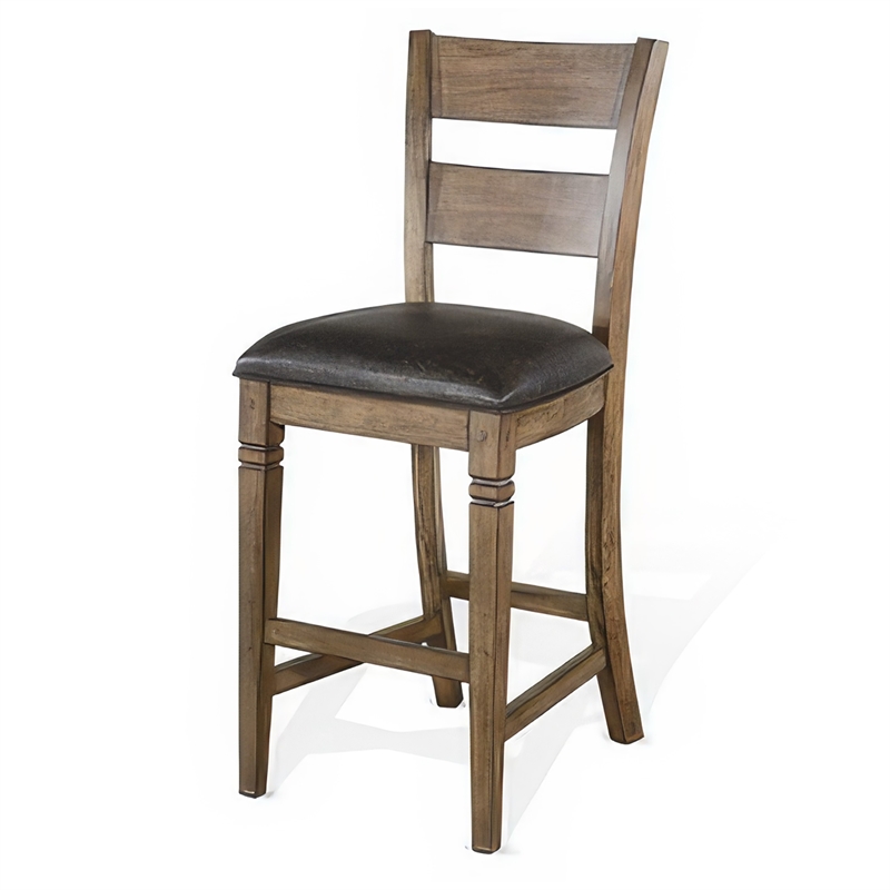 Yael Barstool Chair- Set of 2- Ladderback- Black Microfiber- Taupe Mahogany Wood