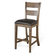 Yael Barstool Chair- Set of 2- Ladderback- Black Microfiber- Taupe Mahogany Wood