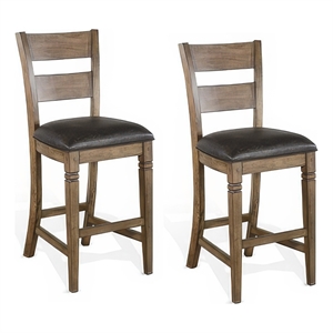Yael Barstool Chair- Set of 2- Ladderback- Black Microfiber- Taupe Mahogany Wood