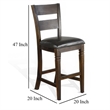 Flint Barstool Chair- Set of 2- Ladderback- Black Vinyl- Dark Brown Mahogany