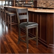 Flint Barstool Chair- Set of 2- Ladderback- Black Vinyl- Dark Brown Mahogany