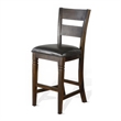 Flint Barstool Chair- Set of 2- Ladderback- Black Vinyl- Dark Brown Mahogany
