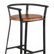 Flint Barstool Chair Set of 2- Round Seat- Dark Brown Mahogany- Black