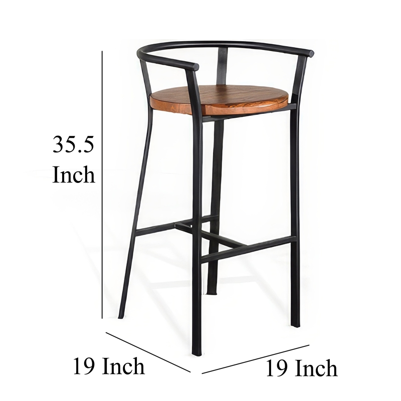 Flint Barstool Chair Set of 2- Round Seat- Dark Brown Mahogany- Black