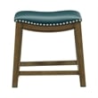 Miel 20 Inch Dining Stool- Green Faux Leather- Brown Solid Wood- Nailheads
