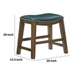 Miel 20 Inch Dining Stool- Green Faux Leather- Brown Solid Wood- Nailheads
