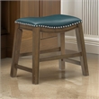 Miel 20 Inch Dining Stool- Green Faux Leather- Brown Solid Wood- Nailheads