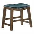 Miel 20 Inch Dining Stool- Green Faux Leather- Brown Solid Wood- Nailheads