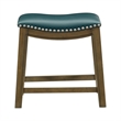 Miel 20 Inch Dining Stool- Green Faux Leather- Brown Solid Wood- Nailheads