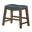 Miel 20 Inch Dining Stool- Green Faux Leather- Brown Solid Wood- Nailheads
