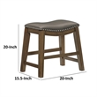 Miel 20 Inch Dining Stool- Gray Faux Leather- Brown Solid Wood- Nailheads