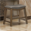 Miel 20 Inch Dining Stool- Gray Faux Leather- Brown Solid Wood- Nailheads