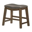 Miel 20 Inch Dining Stool- Gray Faux Leather- Brown Solid Wood- Nailheads
