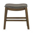 Miel 20 Inch Dining Stool- Gray Faux Leather- Brown Solid Wood- Nailheads