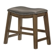 Miel 20 Inch Dining Stool- Gray Faux Leather- Brown Solid Wood- Nailheads