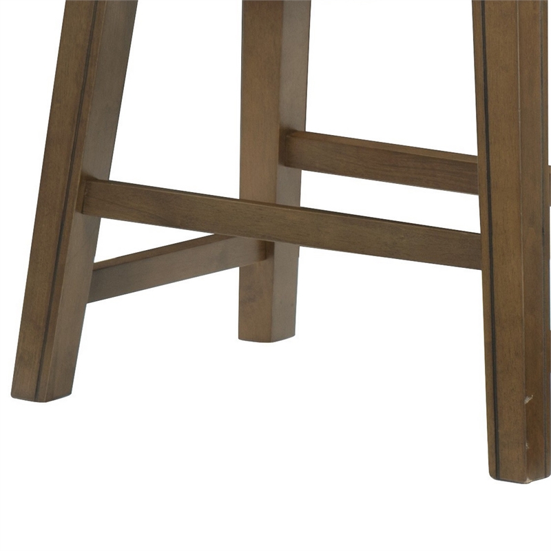 Miel 20 Inch Dining Stool- Gray Faux Leather- Brown Solid Wood- Nailheads