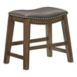 Miel 20 Inch Dining Stool- Gray Faux Leather- Brown Solid Wood- Nailheads