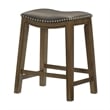 Miel 26 Inch Counter Height Stool- Gray Faux Leather Seat- Brown Solid Wood