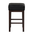 Vin 26 Inch Counter Height Stool- Black Faux Leather Seat- Dark Brown- Set of 2