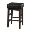 Vin 26 Inch Counter Height Stool- Black Faux Leather Seat- Dark Brown- Set of 2