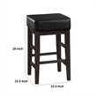 Vin 26 Inch Counter Height Stool- Black Faux Leather Seat- Dark Brown- Set of 2