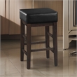 Vin 26 Inch Counter Height Stool- Black Faux Leather Seat- Dark Brown- Set of 2