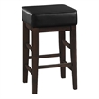 Vin 26 Inch Counter Height Stool- Black Faux Leather Seat- Dark Brown- Set of 2
