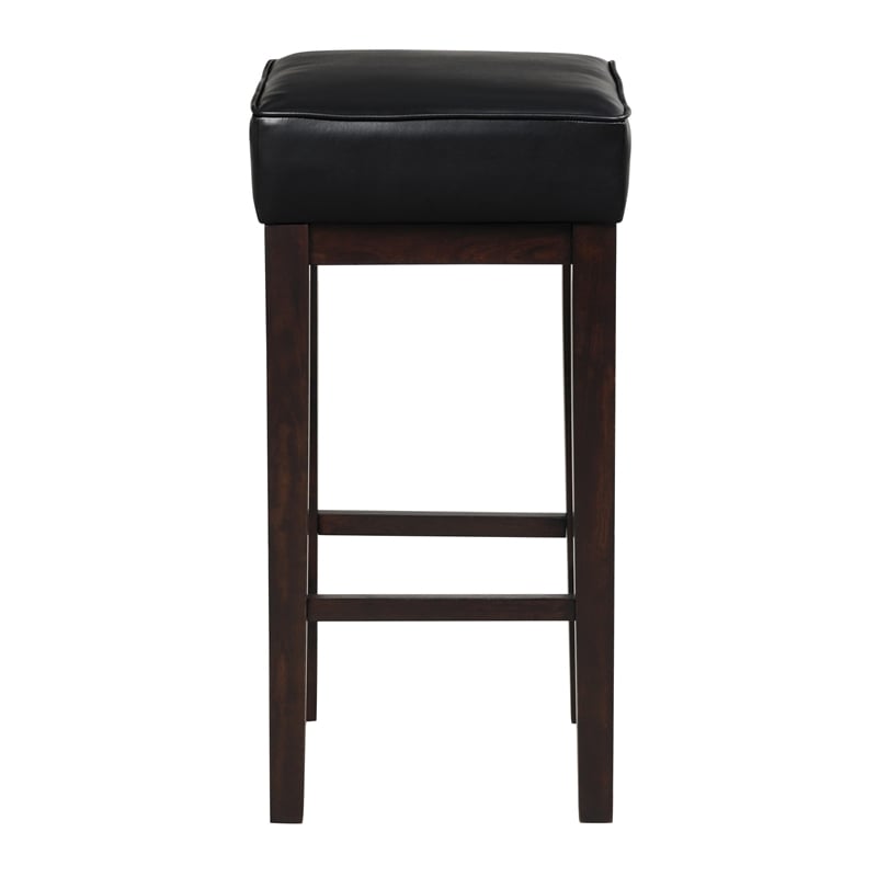 Vin 31 Inch Bar Height Stool- Black Faux Leather Seat- Dark Brown- Set of 2
