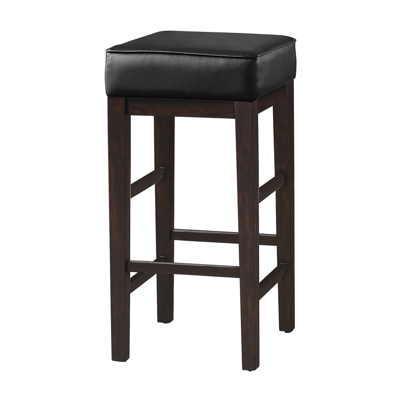 Vin 31 Inch Bar Height Stool- Black Faux Leather Seat- Dark Brown- Set of 2