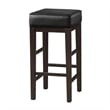 Vin 31 Inch Bar Height Stool- Black Faux Leather Seat- Dark Brown- Set of 2