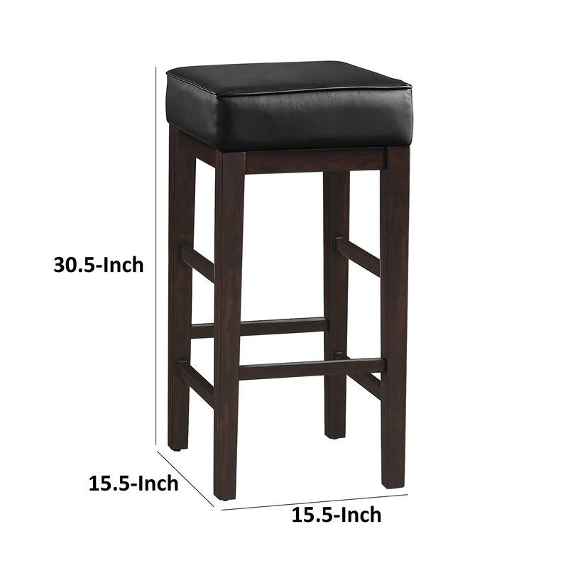 Vin 31 Inch Bar Height Stool- Black Faux Leather Seat- Dark Brown- Set of 2