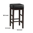 Vin 31 Inch Bar Height Stool- Black Faux Leather Seat- Dark Brown- Set of 2