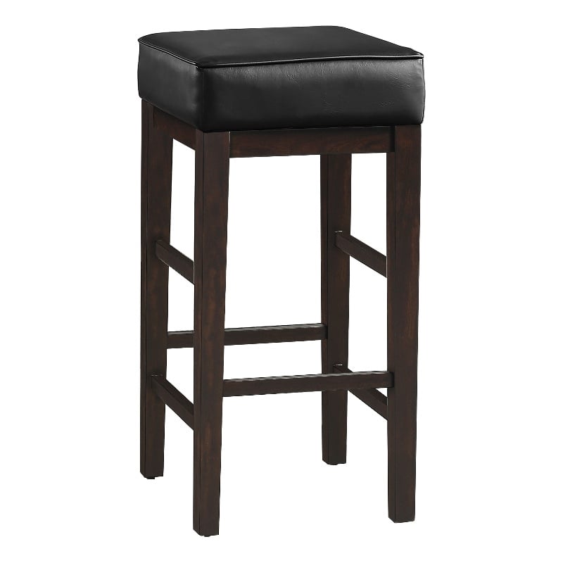 Vin 31 Inch Bar Height Stool- Black Faux Leather Seat- Dark Brown- Set of 2