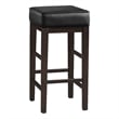Vin 31 Inch Bar Height Stool- Black Faux Leather Seat- Dark Brown- Set of 2