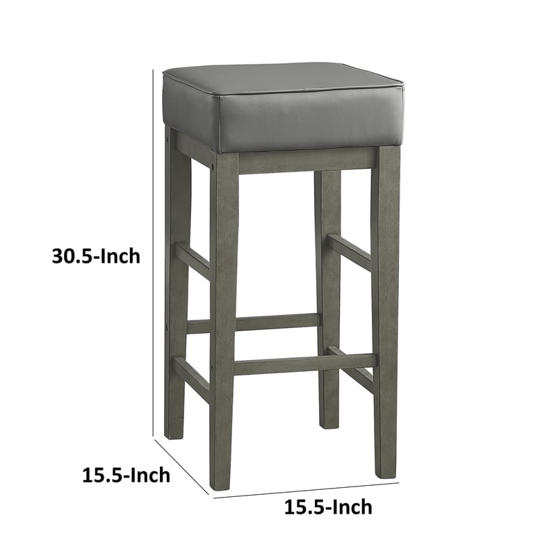Vin 31 Inch Counter Height Stool- Gray Faux Leather Seat- Wood- Set of 2