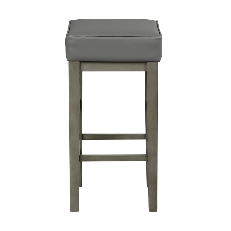 Vin 31 Inch Counter Height Stool- Gray Faux Leather Seat- Wood- Set of 2
