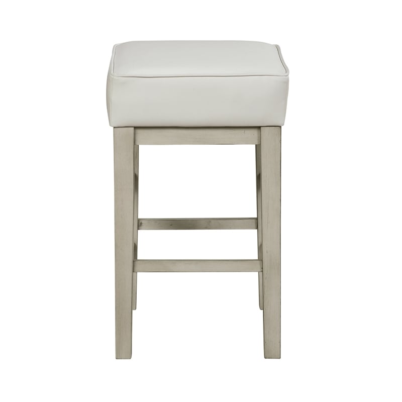 Vin 26 Inch Counter Height Stool- White Faux Leather Seat- Wood- Set of 2