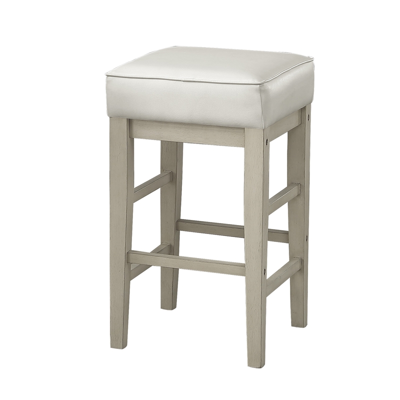 Vin 26 Inch Counter Height Stool- White Faux Leather Seat- Wood- Set of 2
