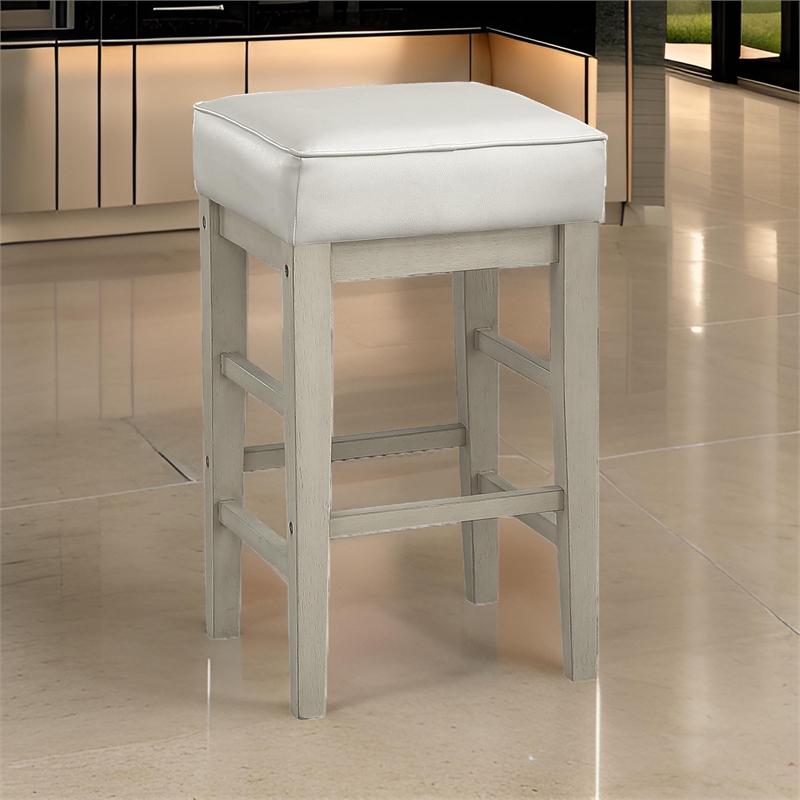 Vin 26 Inch Counter Height Stool- White Faux Leather Seat- Wood- Set of 2
