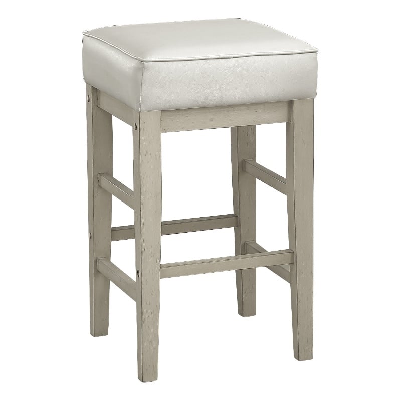 Vin 26 Inch Counter Height Stool- White Faux Leather Seat- Wood- Set of 2