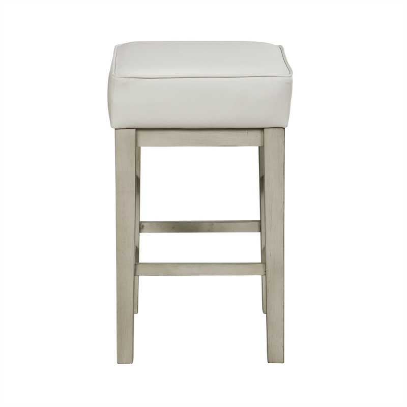 Vin 26 Inch Counter Height Stool- White Faux Leather Seat- Wood- Set of 2