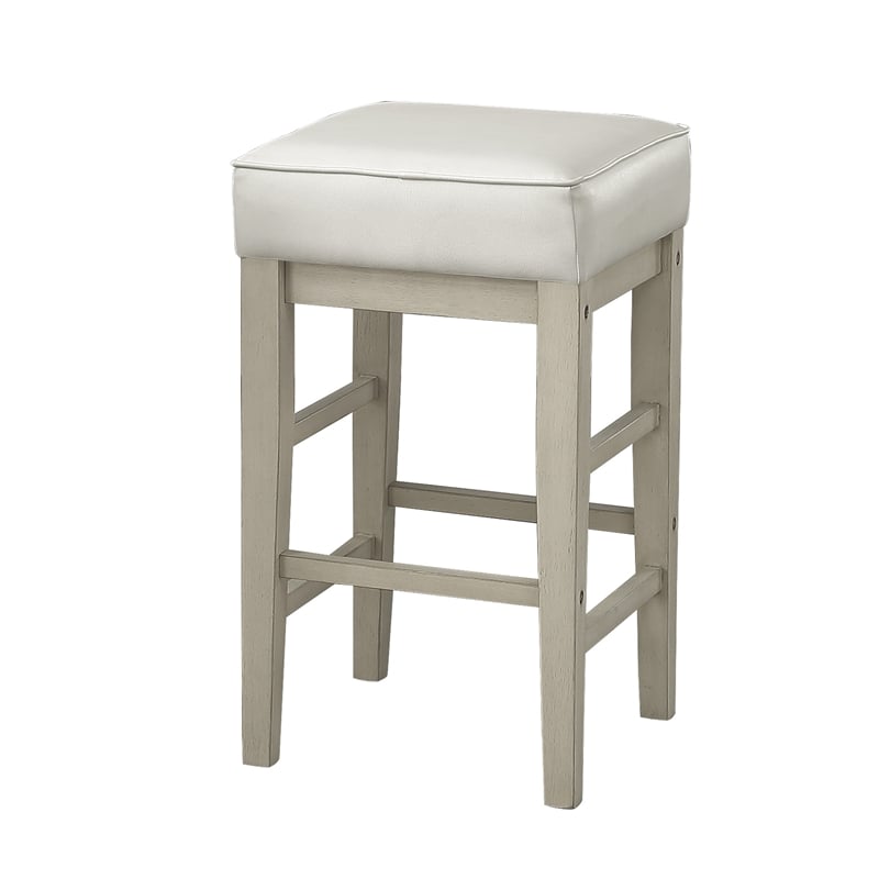 Vin 26 Inch Counter Height Stool- White Faux Leather Seat- Wood- Set of 2