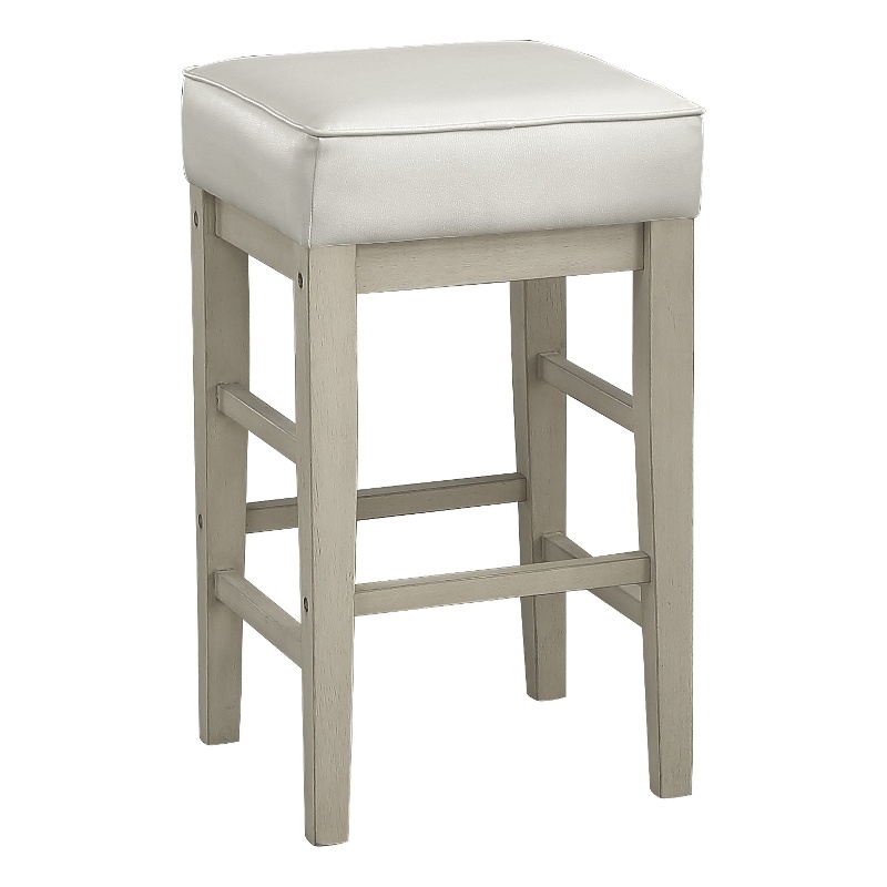 Vin 26 Inch Counter Height Stool- White Faux Leather Seat- Wood- Set of 2