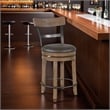 Yael Swivel Counter Stool Chair Set of 2- Gray Faux Leather Brown Wood