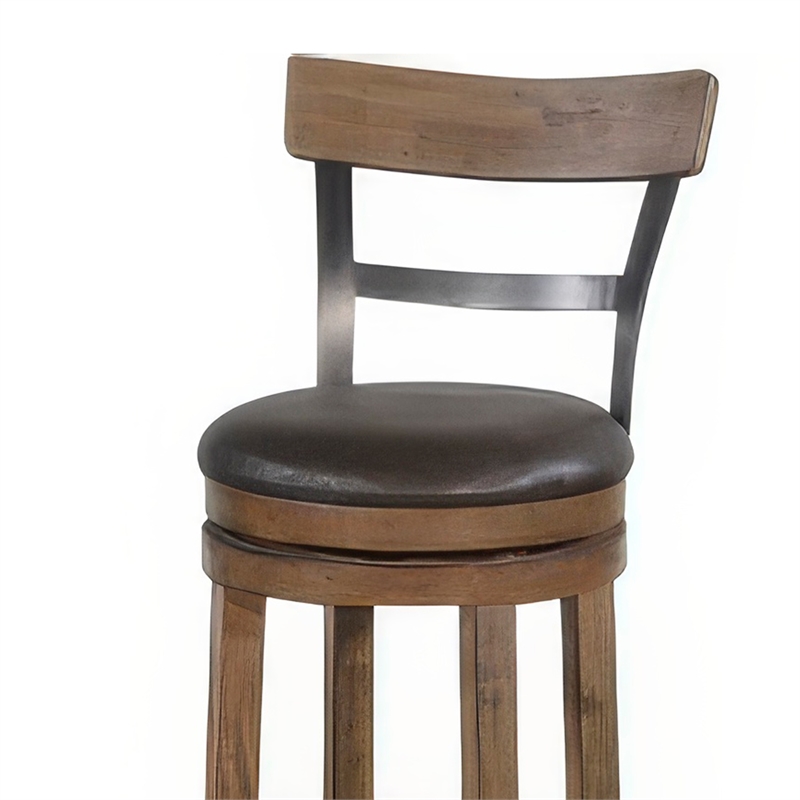 Yael Swivel Barstool Chair Set of 2- Gray Faux Leather- Brown- Black